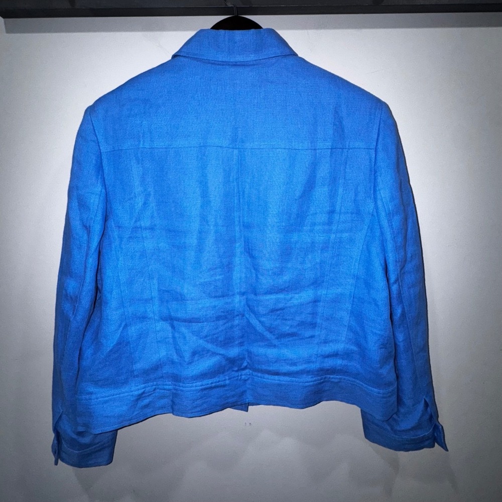 Talbots 100% Irish Linen Bright Blue Button Front Crop Jacket Sz 20 Mint EUC - Picture 3 of 13